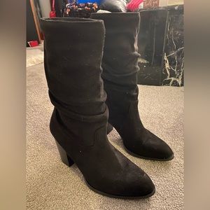 Pink Lily Black Stretch Suede Boots